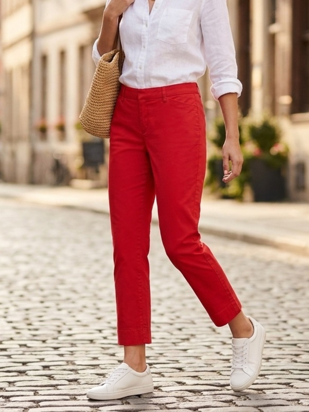 ANA Womens Sz 10 Cropped Red Chino Straight Leg Colorful Pants